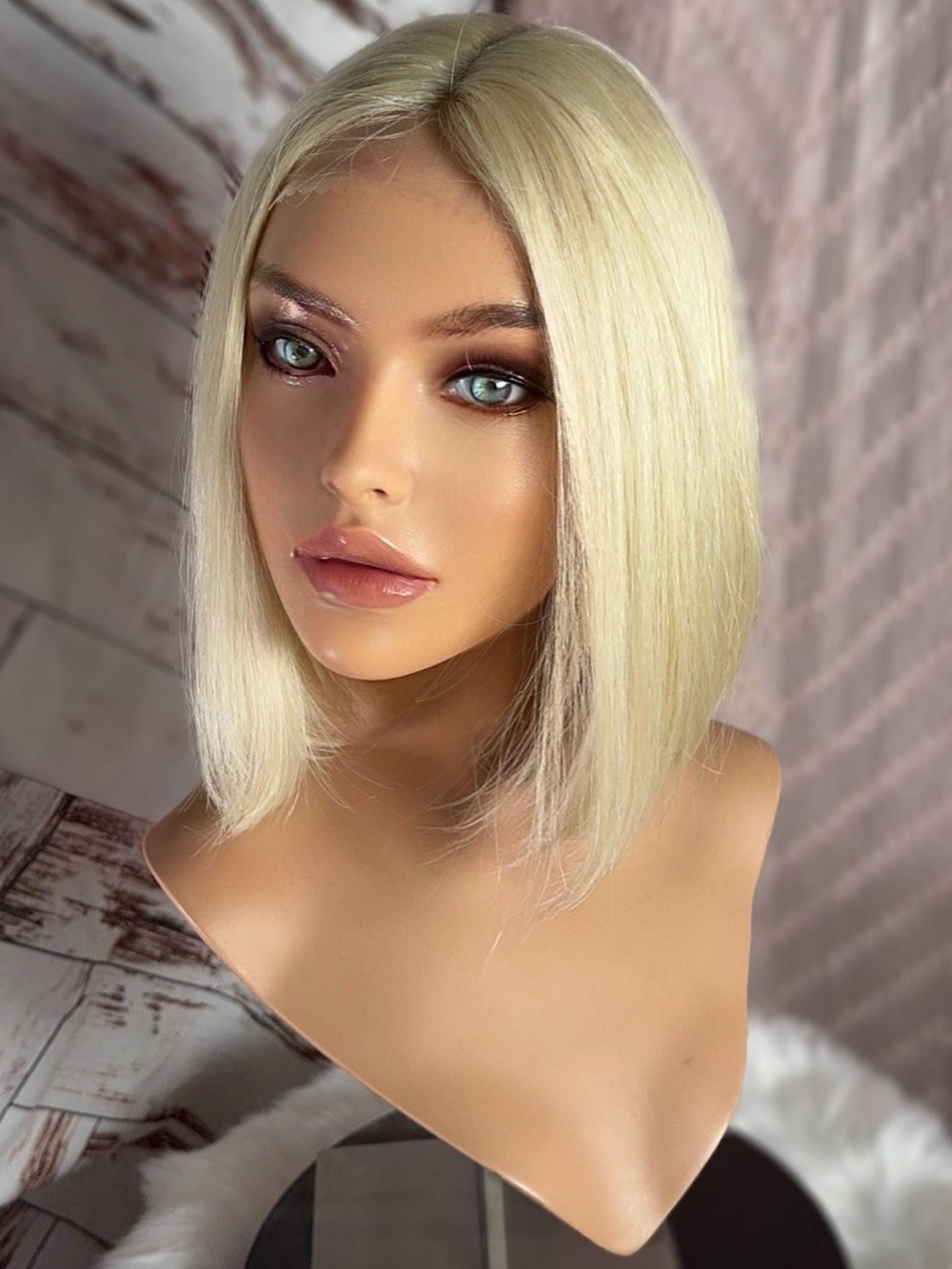 Pascal Short Human Hair Blend Bob Wig Lace Front Wig Baby Blonde Wig Straight